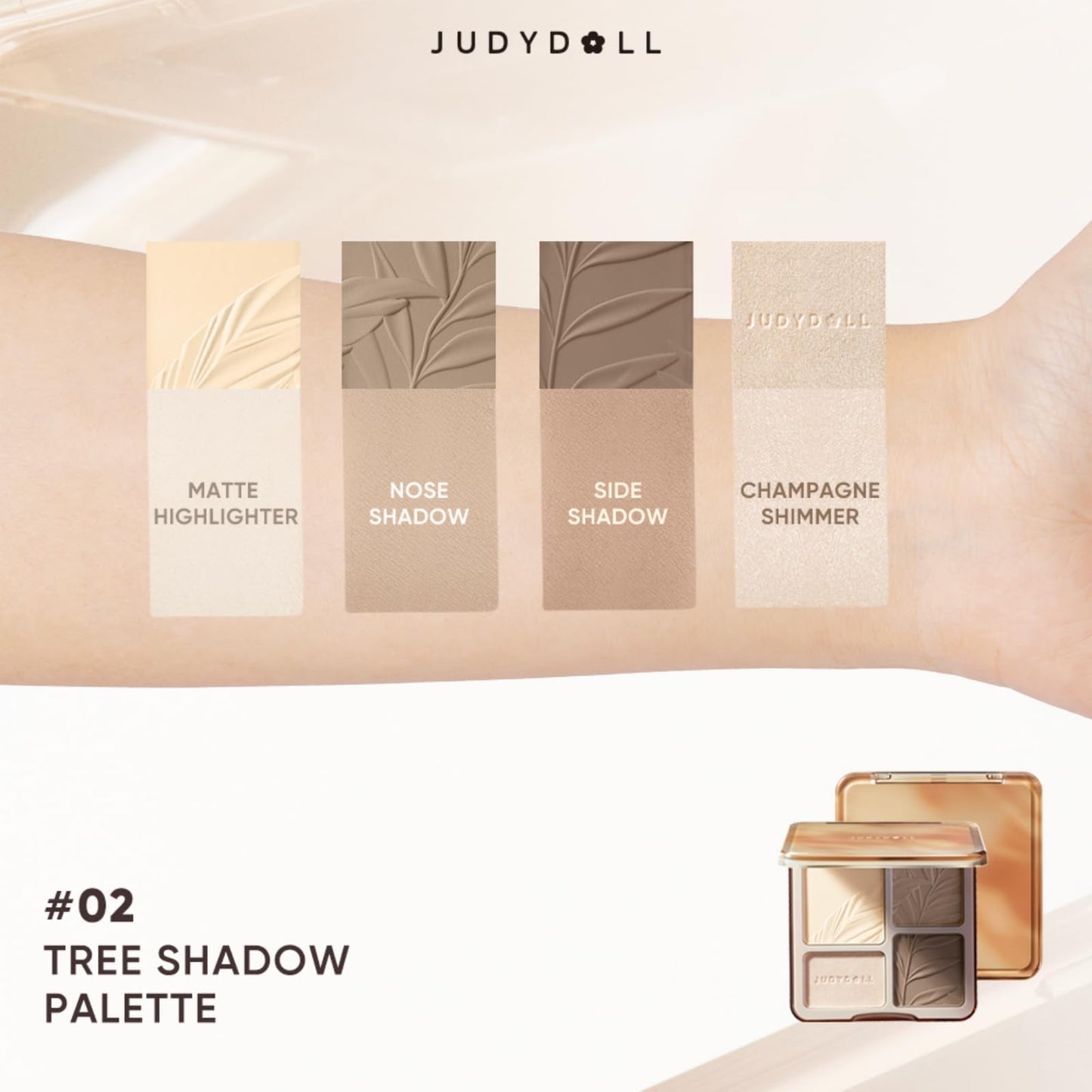 JUDYDOLL Highlight & Contour Palette, All-in-One Matte Highlighter Contour Compact,Blendable Face Makeup for Beginners, for Warm Skin Tone (New Version 02 Tree Shadow Palette)