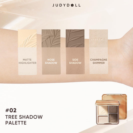 JUDYDOLL Highlight & Contour Palette, All-in-One Matte Highlighter Contour Compact,Blendable Face Makeup for Beginners, for Warm Skin Tone (New Version 02 Tree Shadow Palette)