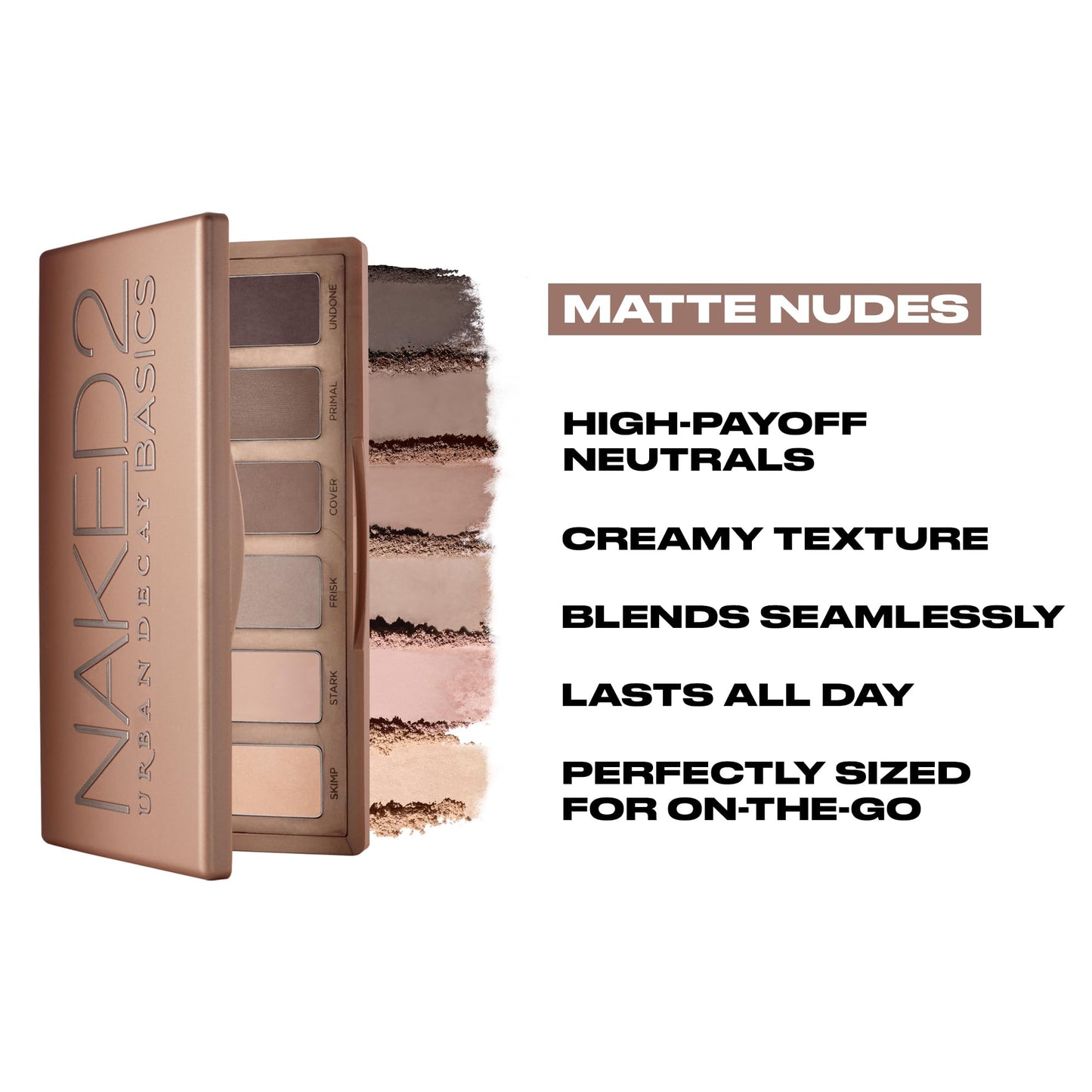 URBAN DECAY Naked 2 Basics Mini Eyeshadow Palette - 6 Matte Neutral Shadows, Long-lasting Wear, Multi-Use Powder for Eye, Contour, Brows, Ultra-Blendable Cool-Tone Shades, Travel Makeup with Mirror